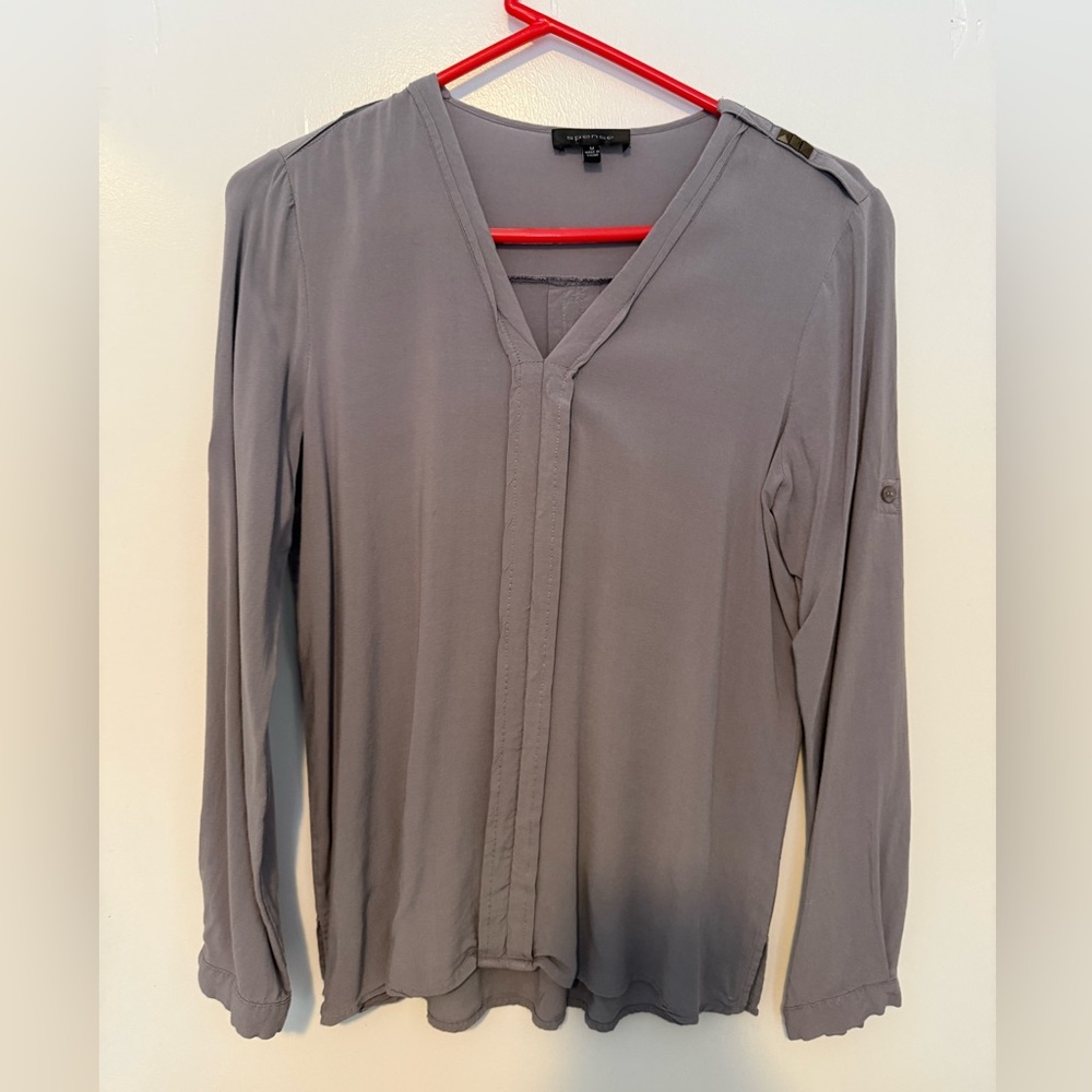 Spense Gray V-Neck Blouse